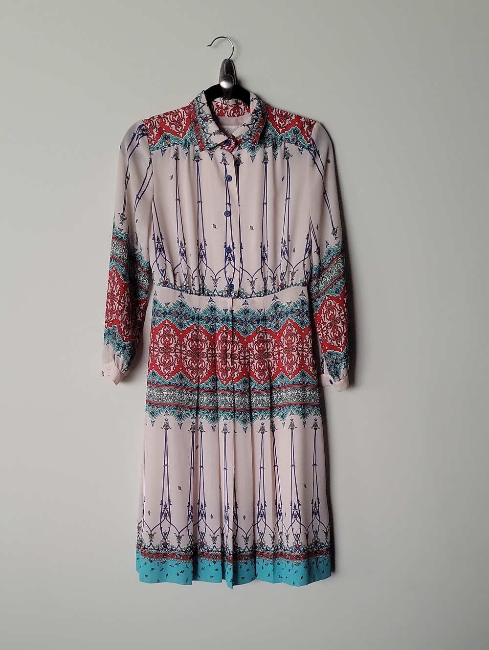 VTG 70s 80s Tokyo Style Pink Shirt Pleat Dress Boho Folk Coquette Cottagecore S